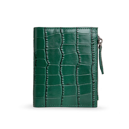 Genuine Leather Fashion Crocodile Pattern Short Ladies Wallets