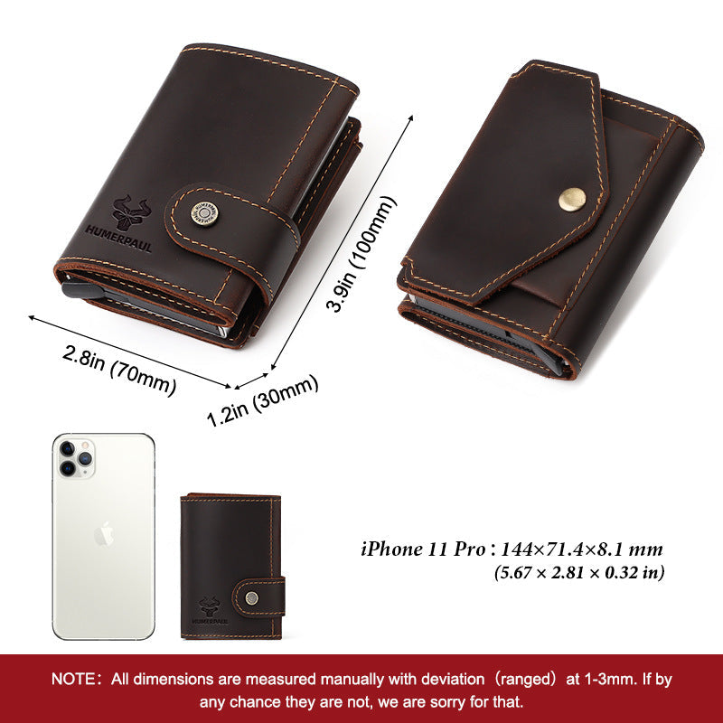 Men's Crazy Horse Leather Automatic Metal Cartridge Card Holder