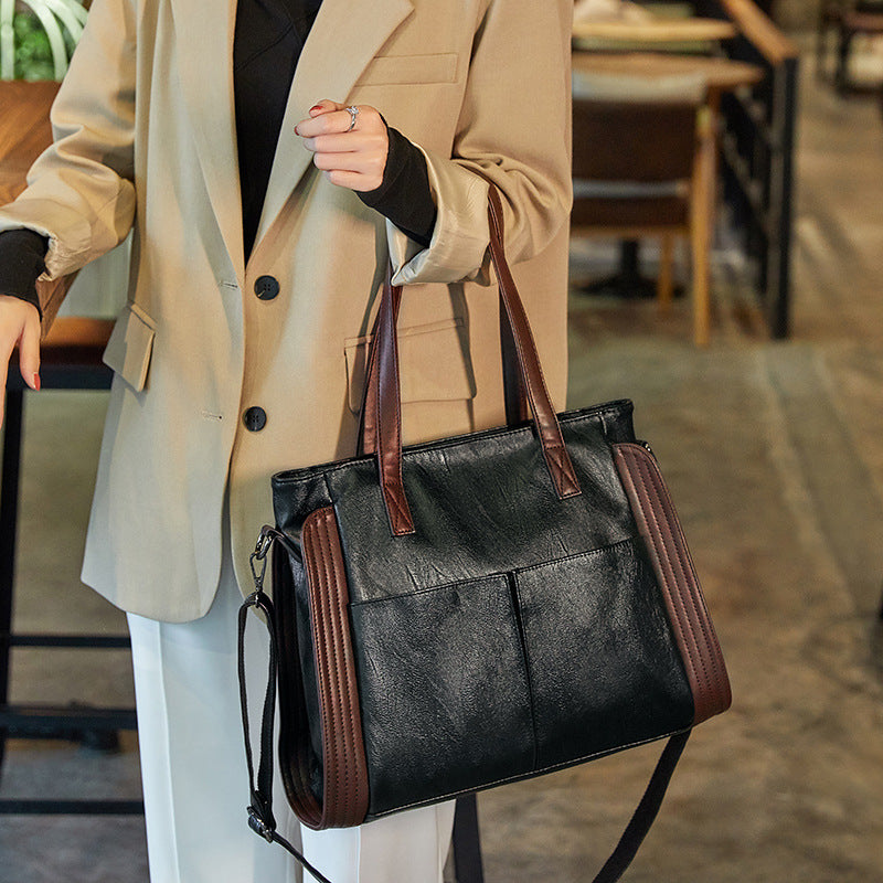 Women's Leather Large Black Korean Fashion Texture Shoulder Bags