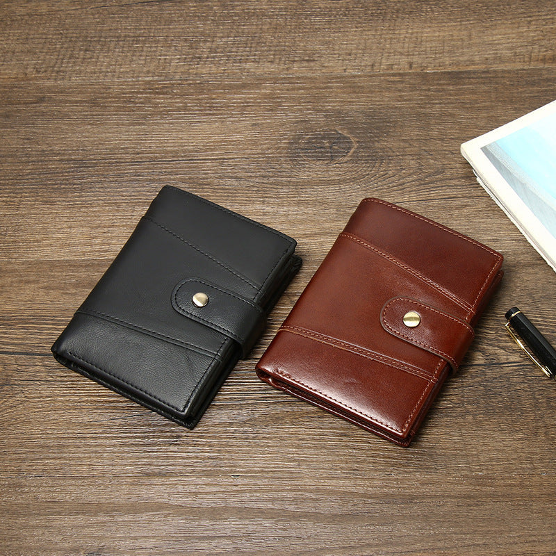 Men's Leather Short Large Capacity Cattlehide Retro Men's Wallets