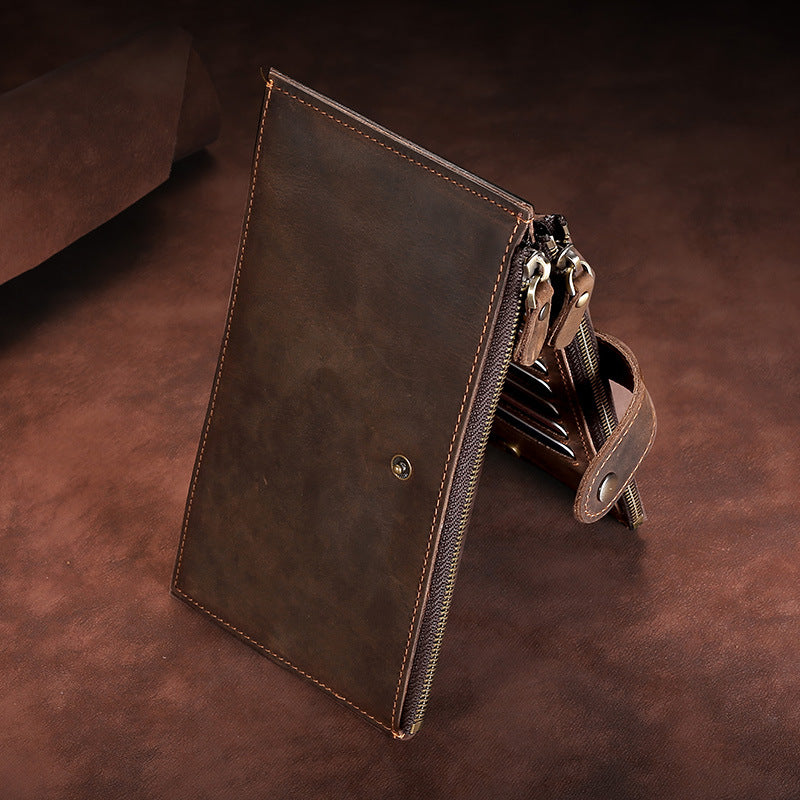 Horse Leather Antimagnetic Integrated Large Capacity Sleeve Zipper Card Holder