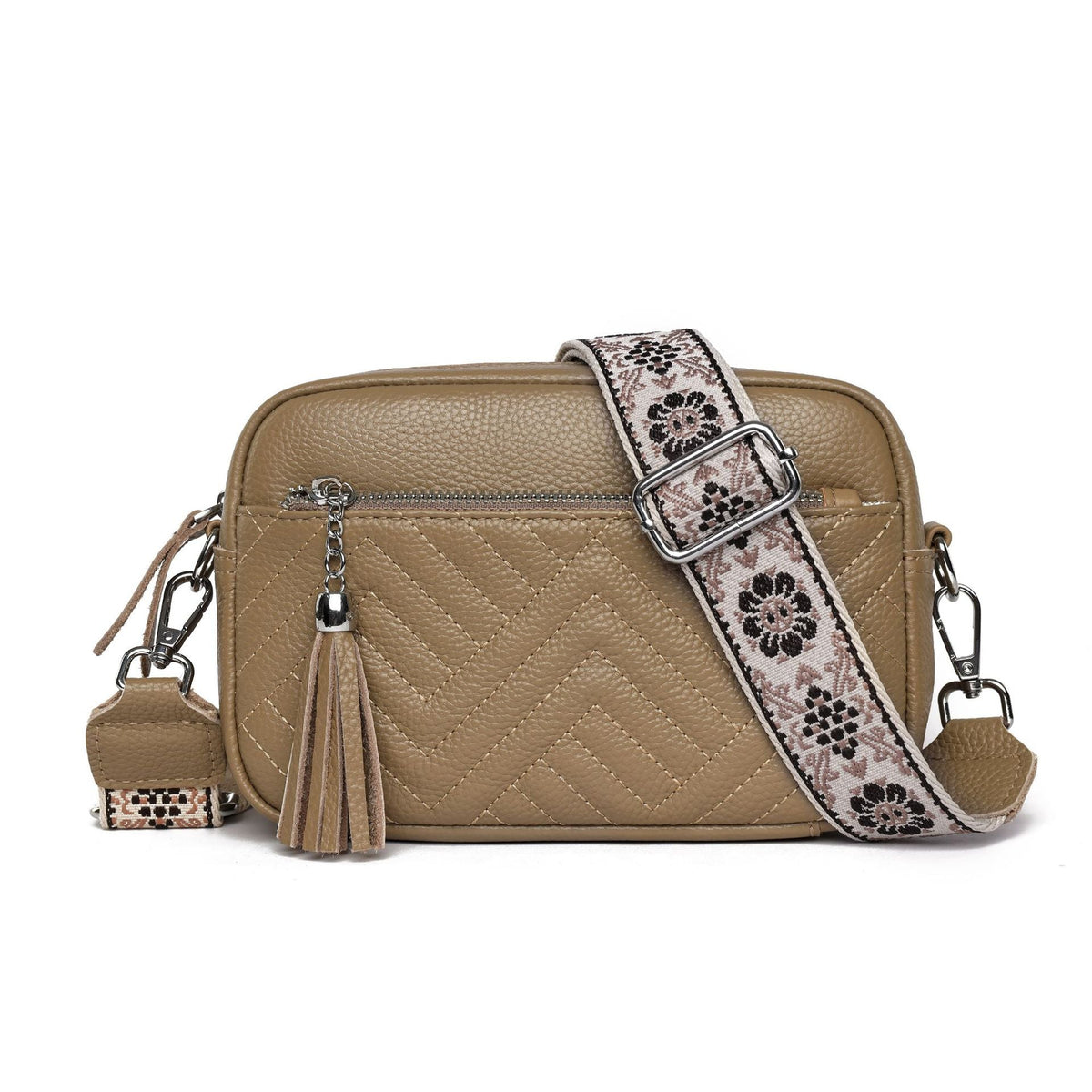 Women's First Layer Cowhide Vintage Embroidery Thread V Grid Crossbody Bags