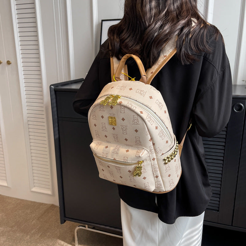 Women's Elegant Printed Bear Trend Versatile Backpacks