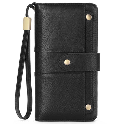 Women's Long Retro Oil Wax Skin Trifold Ladies Wallets