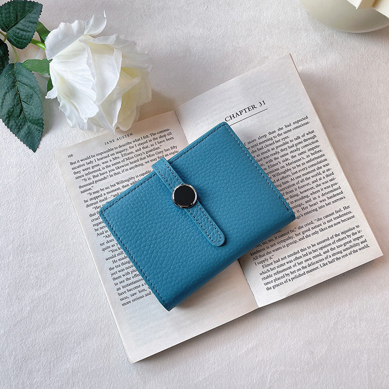 Women's Green Simple Short Thin Solid Color Cowhide Ladies Wallets