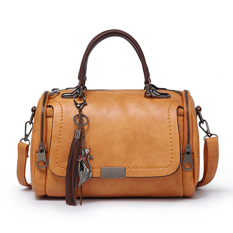 Women's Fashion Soft Leather Boston Pillow Simple Crossbody Bags