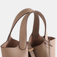 Layer Cowhide Lychee Pattern Solid Color Bucket Bags