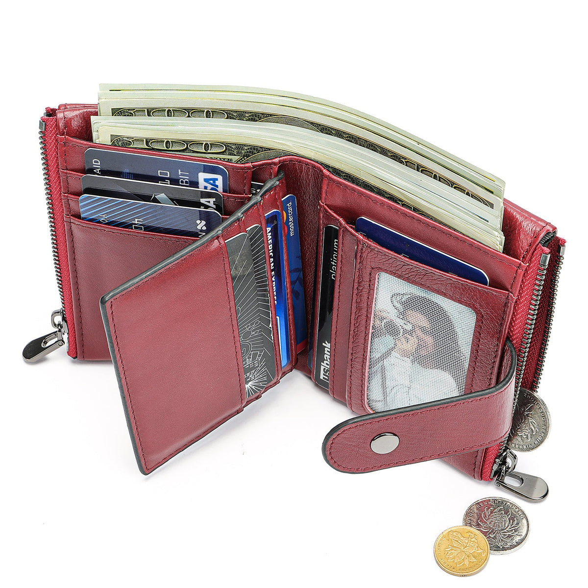 Men's Vintage 2 Fold First Layer Cowhide Coin Purses