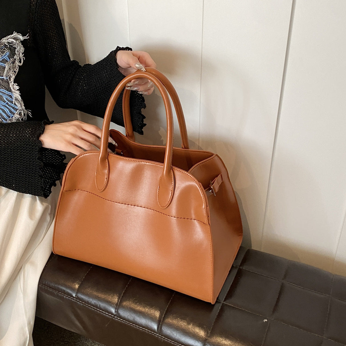 Retro Solid Color Large Capacity Portable Handbags