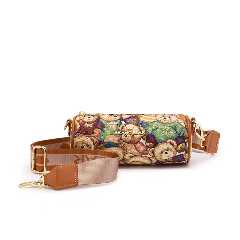 Women's Bear Attachment Round Trendy Fashion Barrel Crossbody Bags