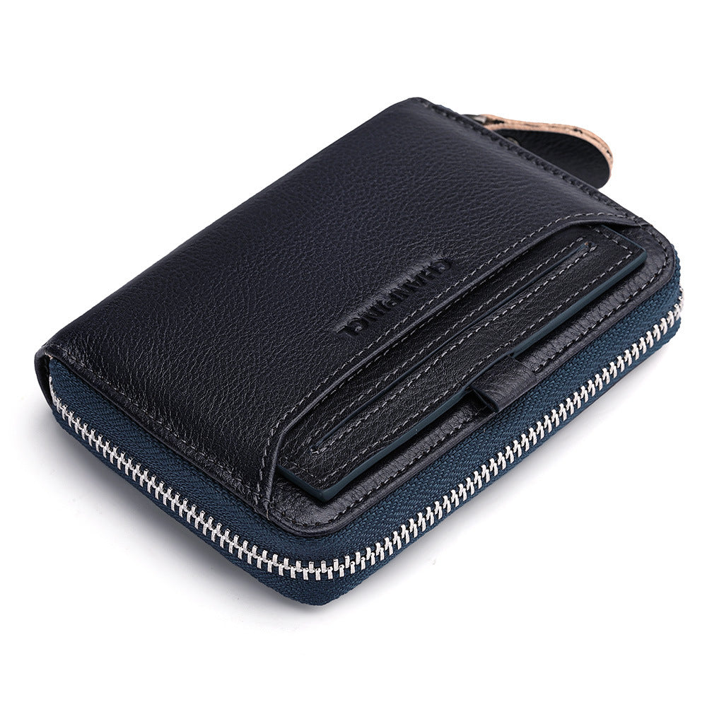 Men's Boxed First Layer Cowhide Extraction Zipper Men's Wallets