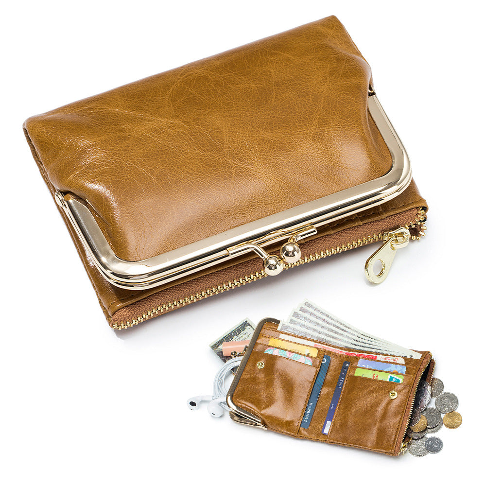 Women's Leather Retro Short Multifunctional Clip Simple Ladies Wallets