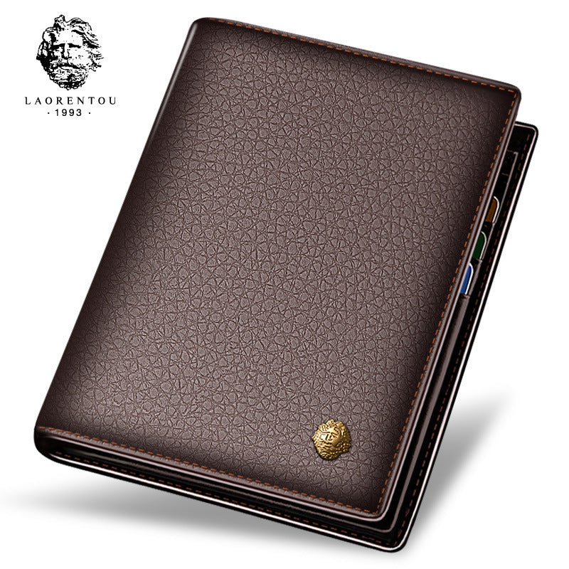 Men's Blue First Layer Cowhide Vertical Korean Men's Wallets