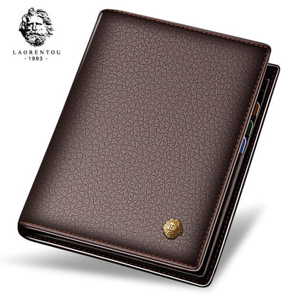 Men's Blue First Layer Cowhide Vertical Korean Men's Wallets