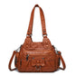 Women's Mom Large Capacity Stitching Washed Leather Shoulder Bags