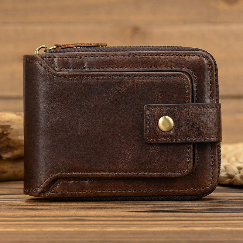 Women's & Men's Genuine Leather Multiple Slots Zipper For Men's Wallets
