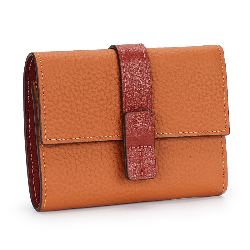 Women's Contrast Color First Layer Cowhide Hand-held Ladies Wallets