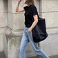 Genuine Leather Litchi Pattern Class Commuter Bucket Bags