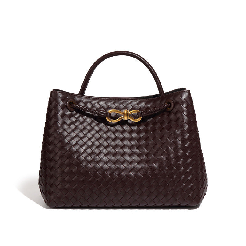 Women's Metal Cord Fastener Woven Portable Large Handbags