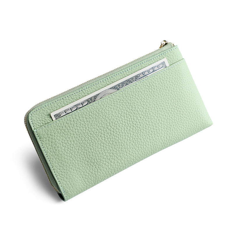 Women's Leather Swiping Multiple Slots Long Cowhide Ladies Wallets