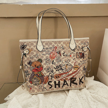 Women's Iti Cartoon Bear Soft Leather Textured Tote Bags
