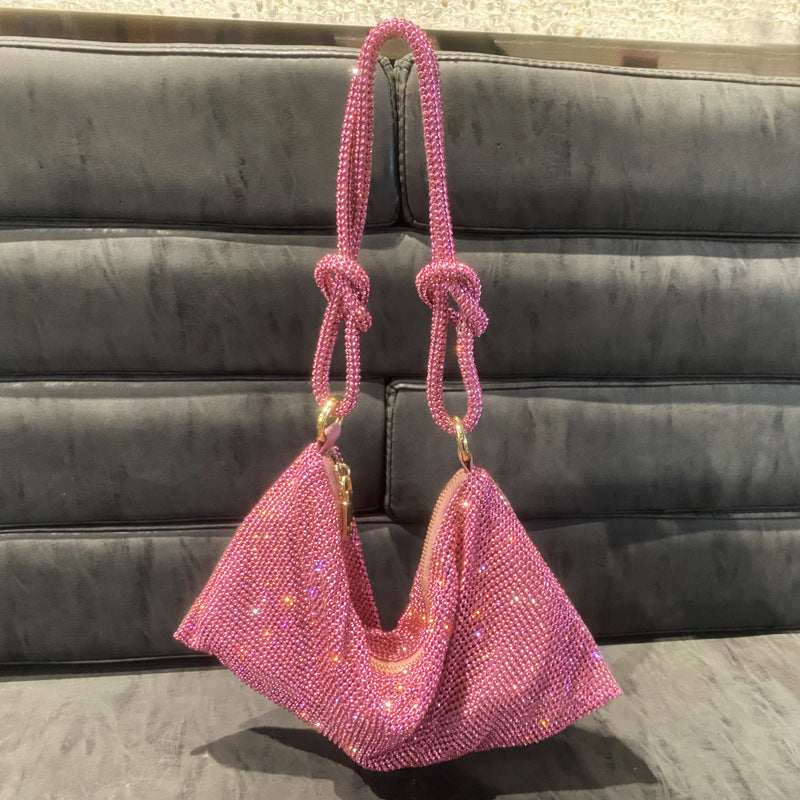 Attractive Women's Rhinestone Underarm Pink Clutch Shoulder Bags