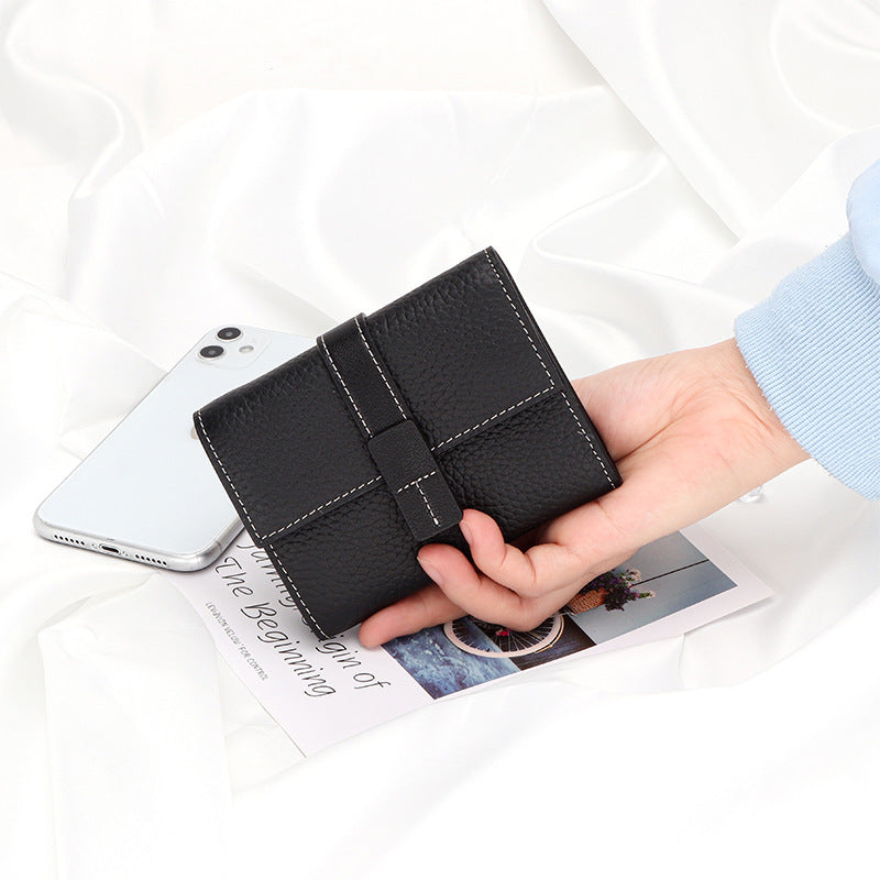 Women's Contrast Color First Layer Cowhide Hand-held Ladies Wallets