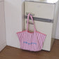 Women's Korean Fashion Striped Canvas Large Capacity Totes Shoulder Bags