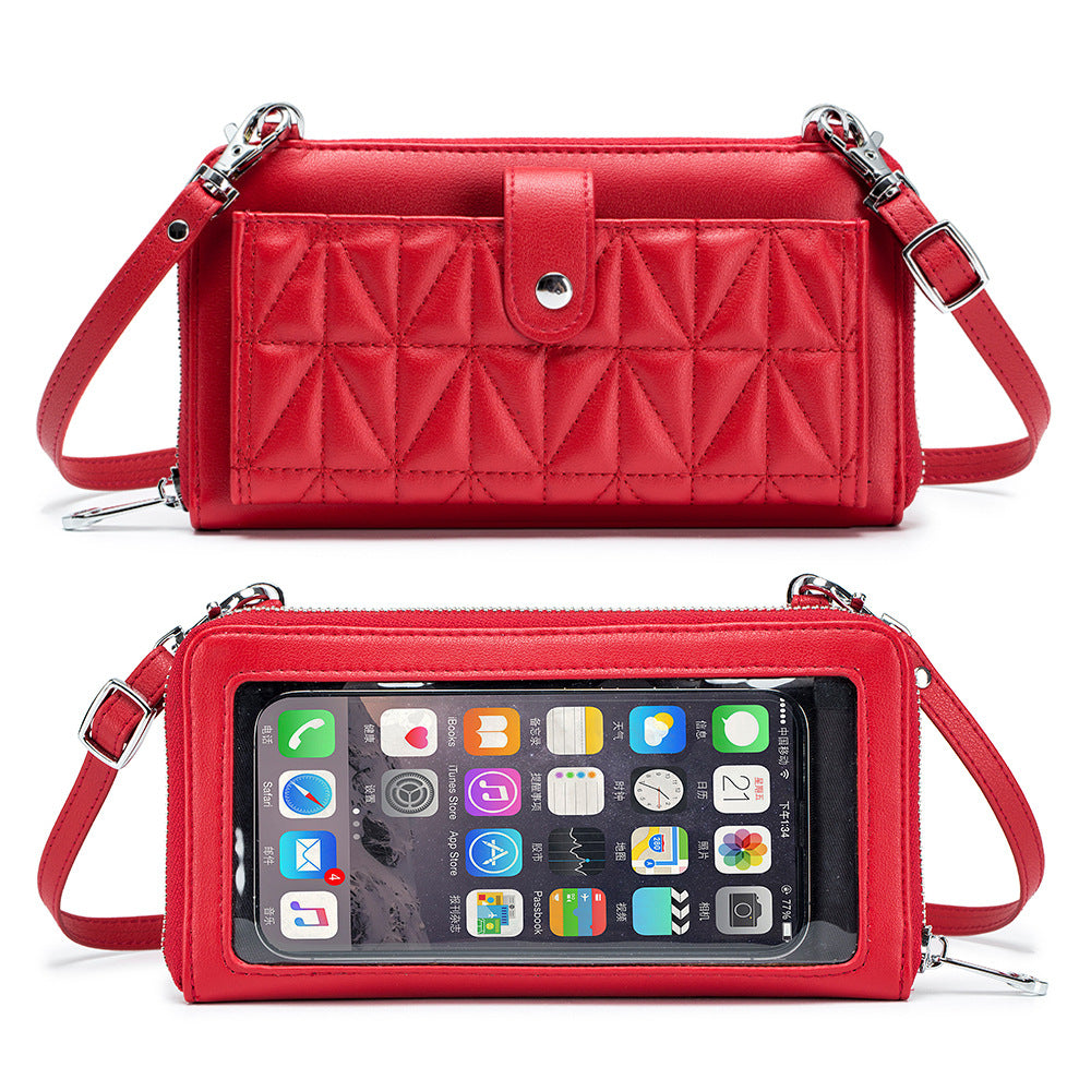 Women's Leather Embroidered Touch Screen Cell Clutch Phone Bags