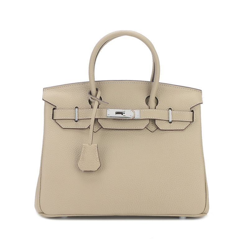 Sier Kelly Leather Large Capacity Litchi Handbags