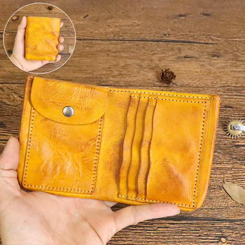 Men's Distressed Vegetable Tanning Leather Washed Simple Men's Wallets