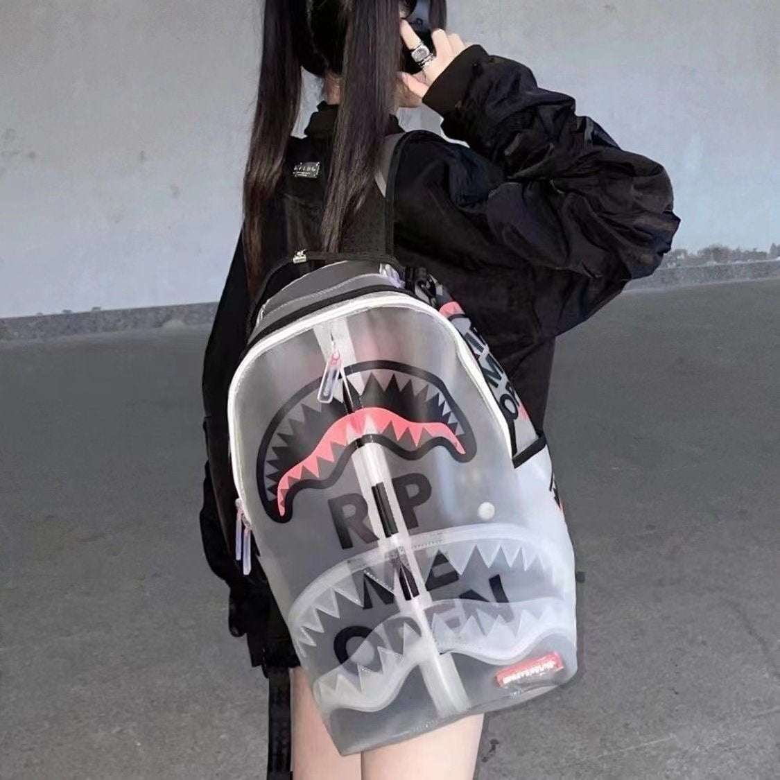 Shark Spoof Transparent Large Capacity Male Backpacks