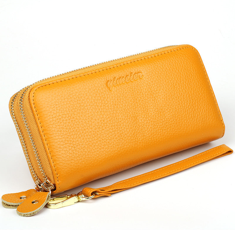 Women's First Layer Cowhide Long Double Zip Clutch Multi Ladies Wallets