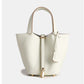 Layer Cowhide Lychee Pattern Solid Color Bucket Bags
