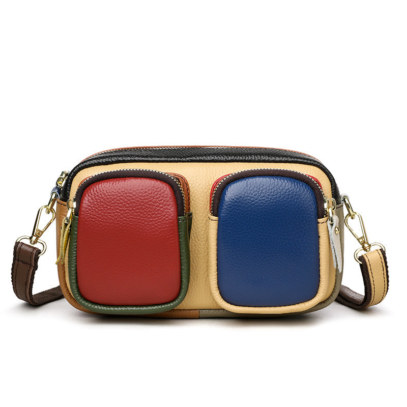 Women's First Layer Cowhide Design Fashion Contrast Bags