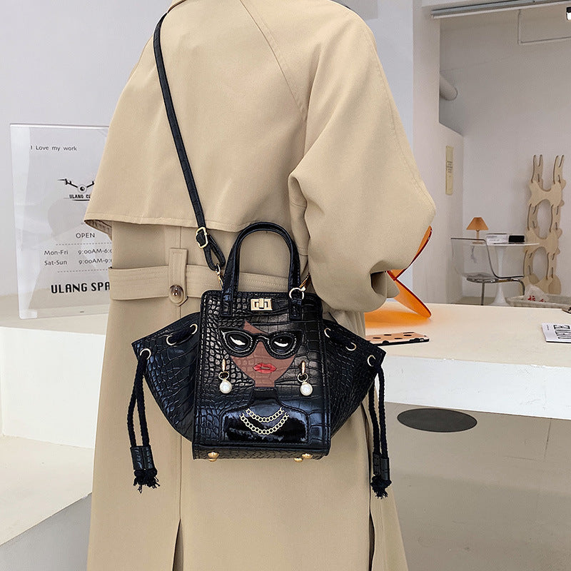 Women's Glasses Retro Stone Pattern Pearl Rivets Handbags