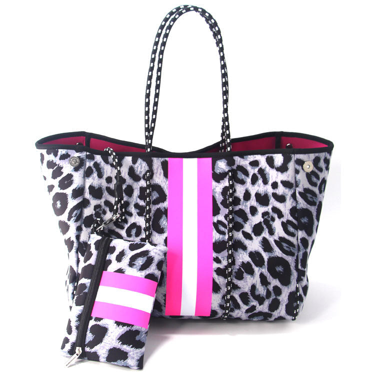 Leopard Print Printed Black Portable Beach Shoulder Bags