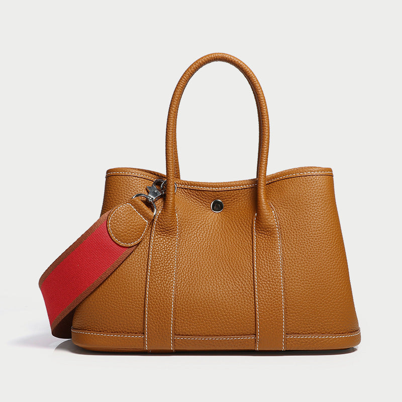 Women's Garden Layer Cowhide Lychee Pattern Wide Handbags