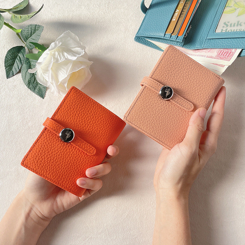 Women's Green Simple Short Thin Solid Color Cowhide Ladies Wallets