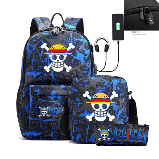 Women's & Men's & Cartoon One Piece Password Pencil Middle School Students' Schoolbags