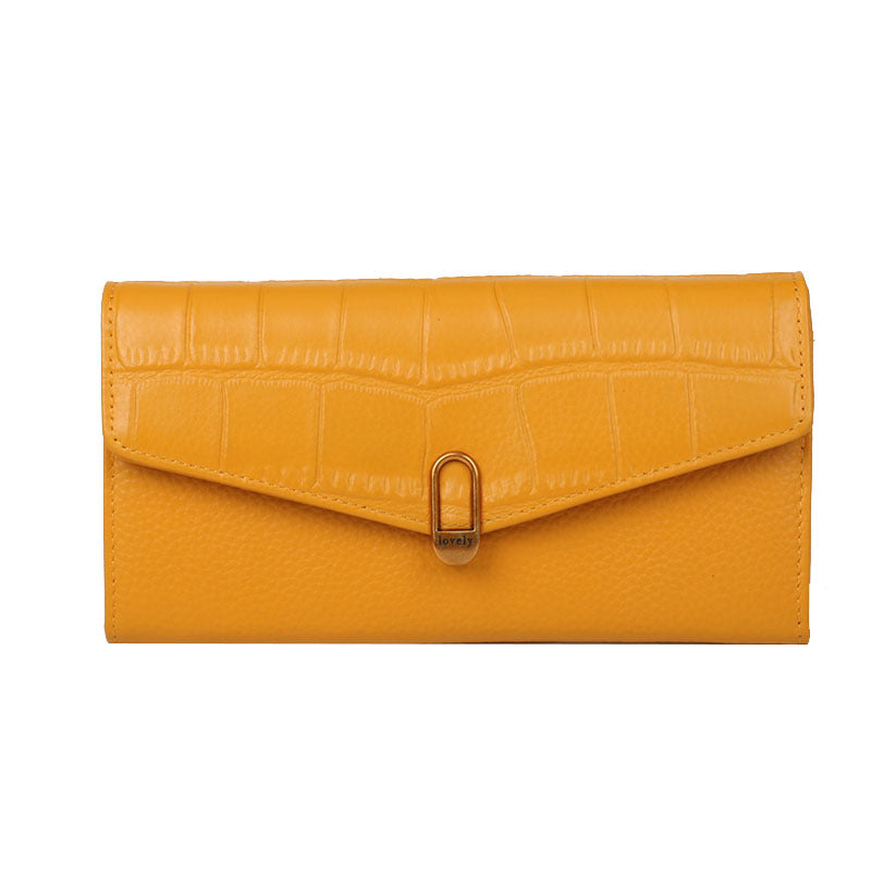 Women's First Layer Cowhide Long Two-fold Multiple Ladies Wallets