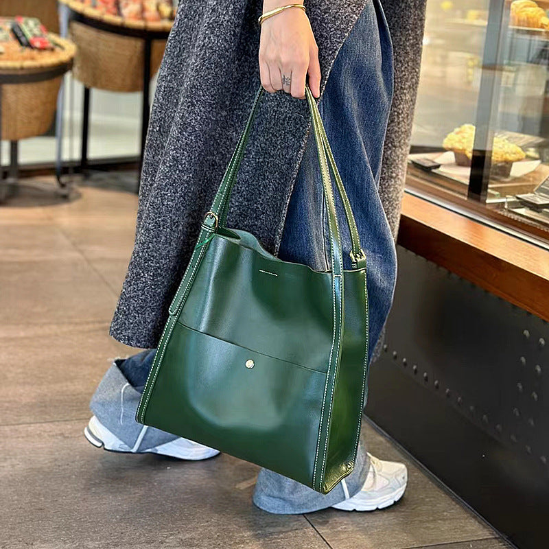 Women's Large Capacity Commuter Leather Versatile Cowhide Shoulder Bags