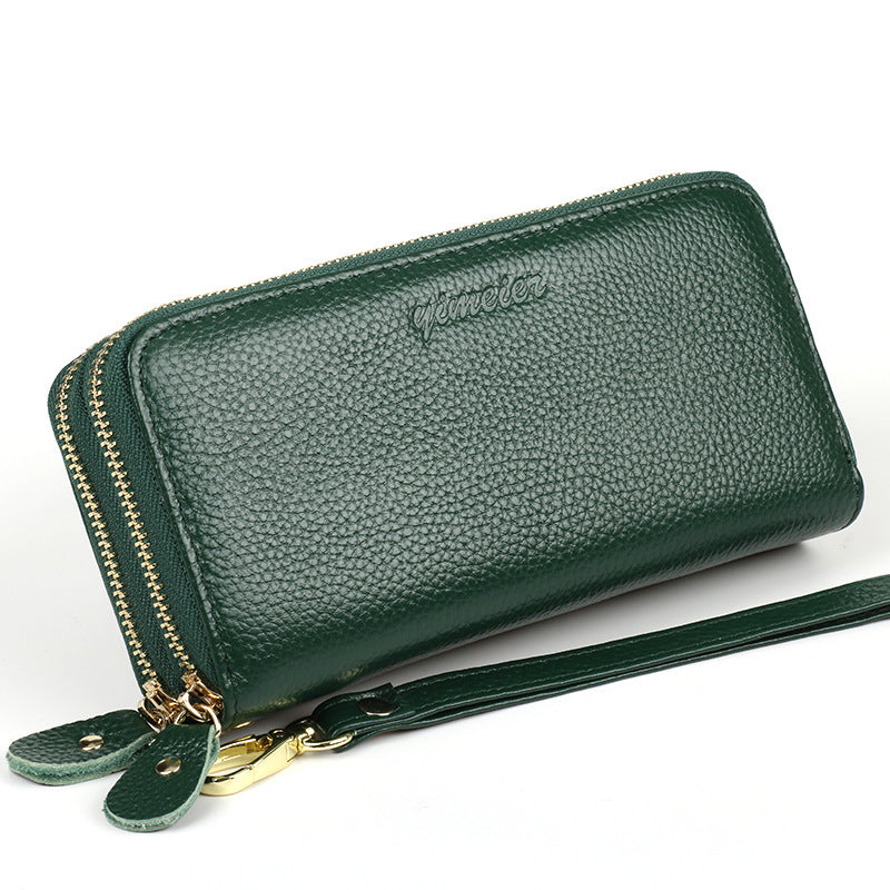 Women's First Layer Cowhide Long Double Zip Clutch Multi Ladies Wallets