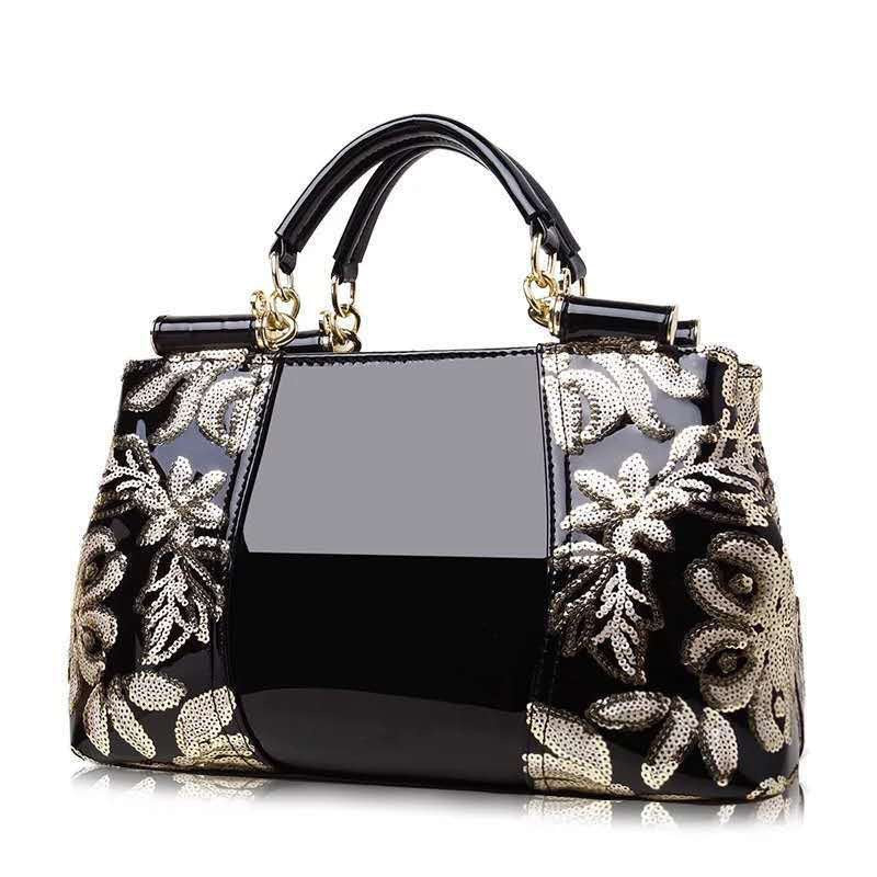Women's Bright Leather Embroidery Stitching Texture Large Capacity High Handbags