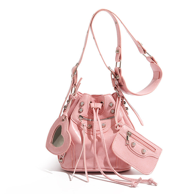 Women's Fashion Rivet Motorcycle Three-piece Set Wide Bags