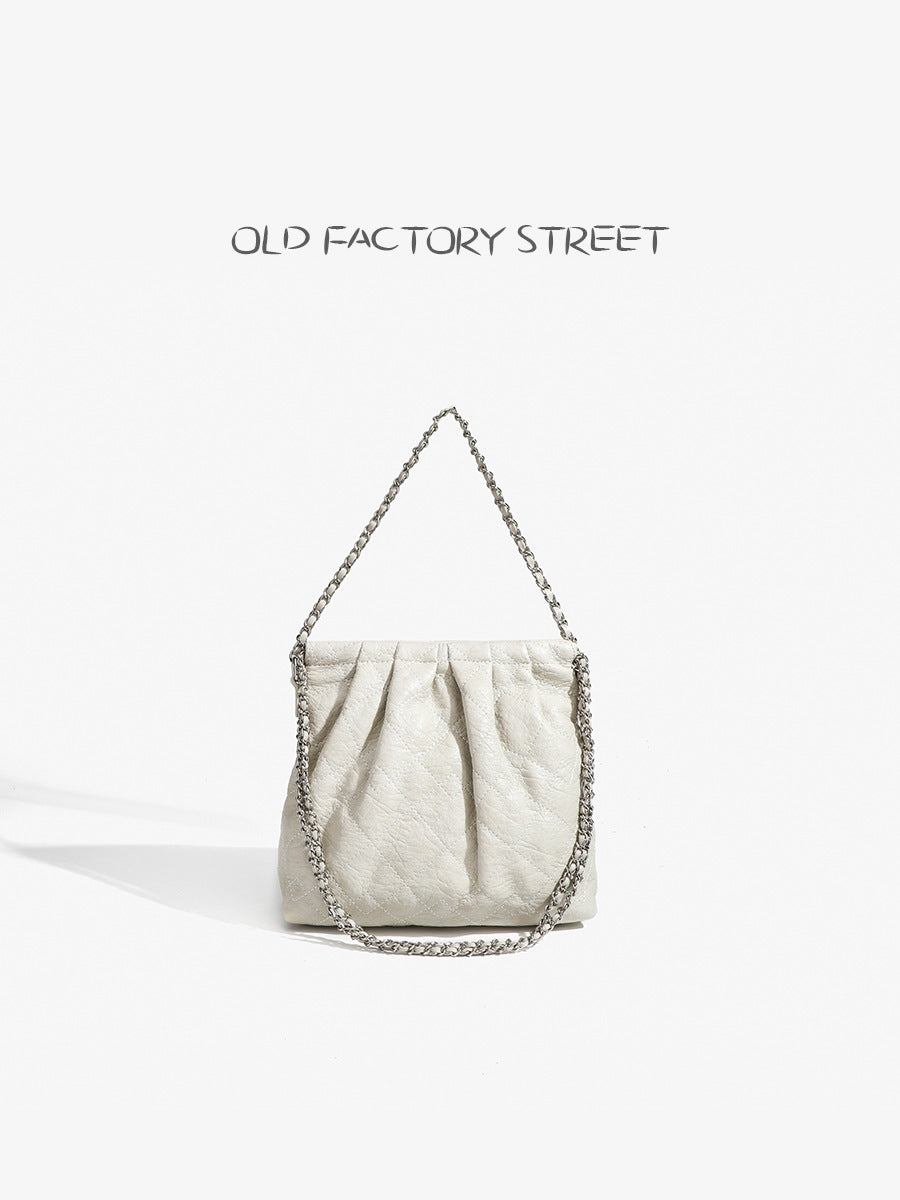 Women's Design Garbage Rhombus Chain White Leather Shoulder Bags