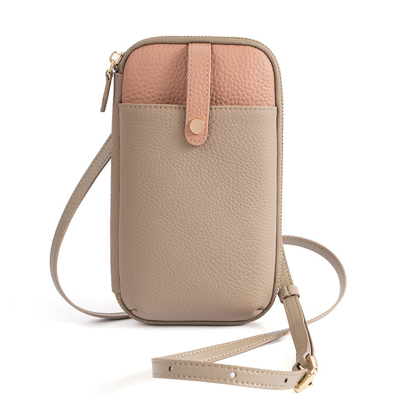 Women's Leather Stylish Color Matching Korean Style Phone Bags