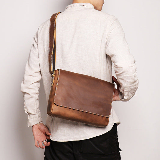 Bolsos de mensajero de cuero Crazy Horse de piel de vacuno hechos a mano retro para hombres