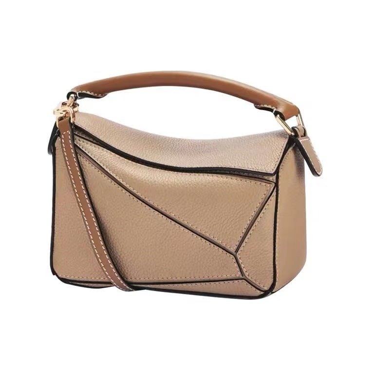Women's Genuine Leather Portable Stitching Soft Pillow Bags