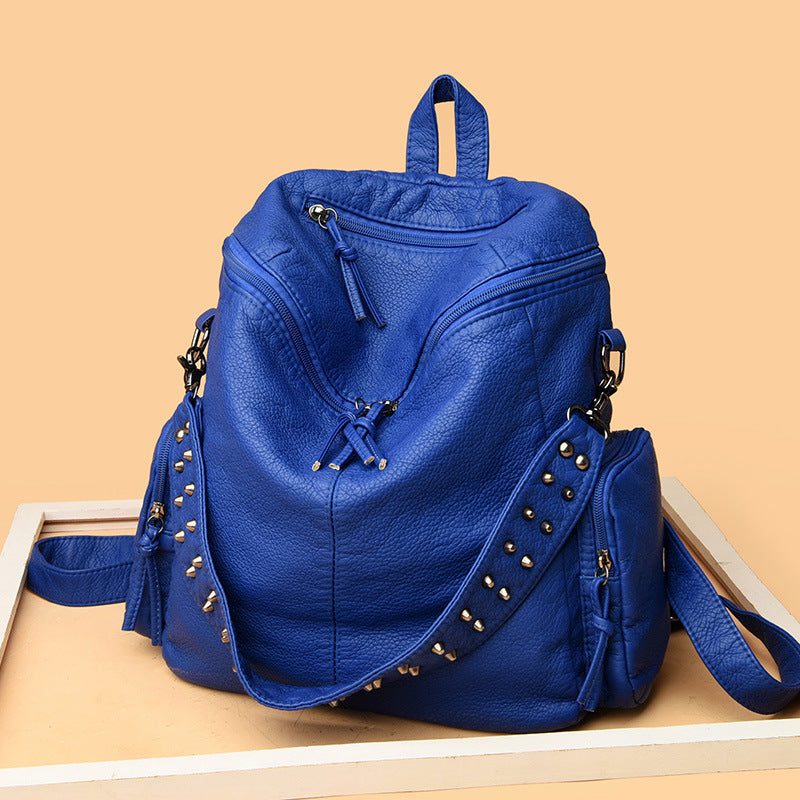 Women's High-grade Rivet Washed Leather Solid Color Crossbody Bags